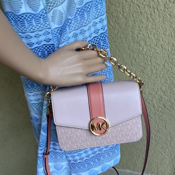 Michael Kors Carmen Small Monogram Flap Crossbody Sherbert Color - Picture 11 of 16